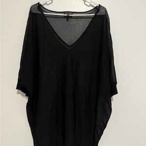 Eileen Fisher sheer cover-up long length v-neck top Size Large-See Through -